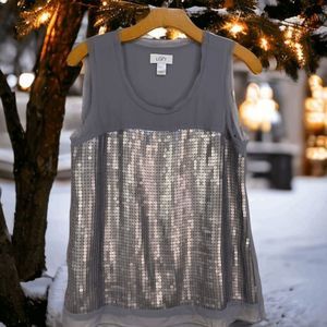 Loft Women's size Medium Gray Silver Sequin Sleeveless pullover blouse top